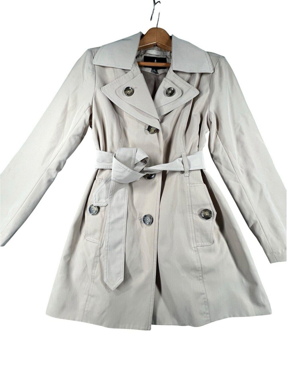 London Fog Women’s Petite Small Beige Belted Trench Coat Double Breasted - Picture 2 of 7